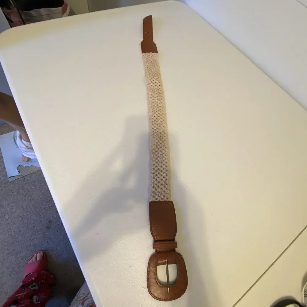 Vintage 90s Y2K Beige Brown Faux Leather Stretch Fairy grunge indie belt L 33”